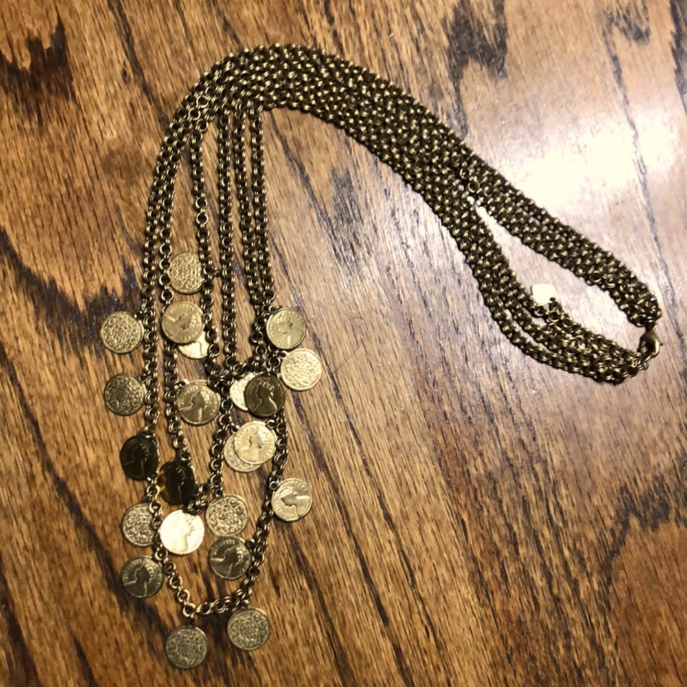 Stella & Dot Gold Rio Triple Strand Coin Necklace